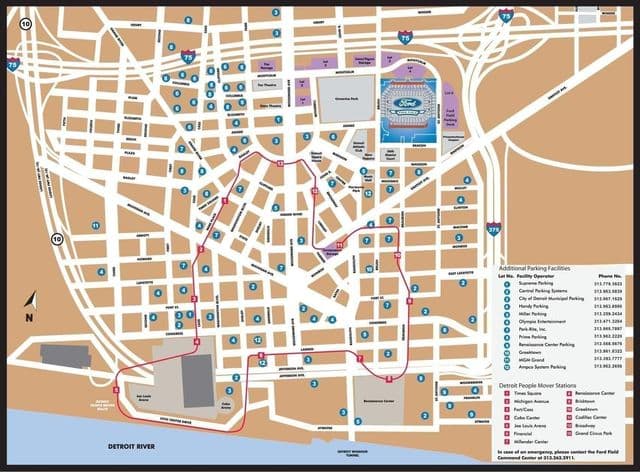Mapa das estações de metrô de Detroit
