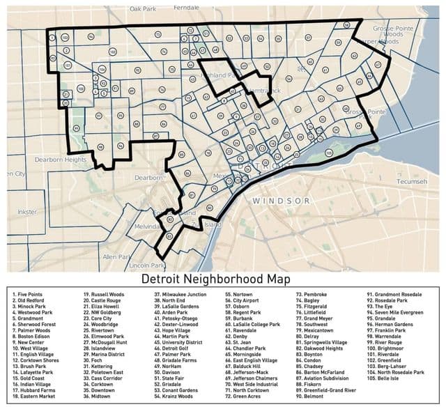 Mapa dos bairros de Detroit