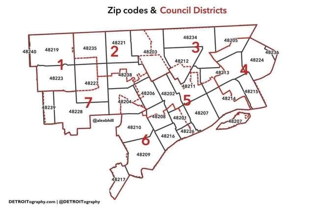 Mapa de códigos postais de Detroit