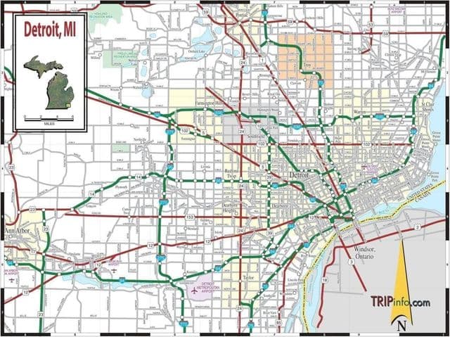 Mapa de estradas de Detroit