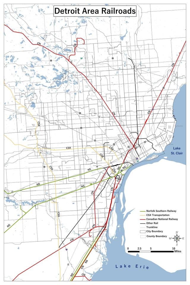 Mapa das estações ferroviárias de Detroit